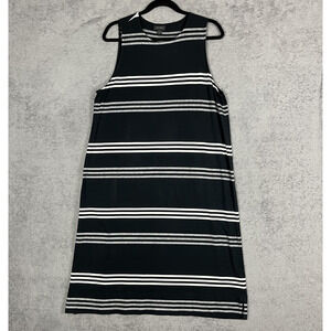 J Jill Wearever Collection Dress Womens Large Tall Black White Stripe Sleeveless